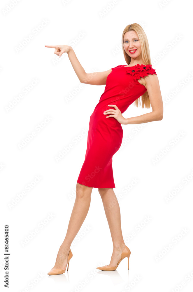 Blond woman in scarlet dress isolated on white Blond woman in scarlet dress isolated on white
