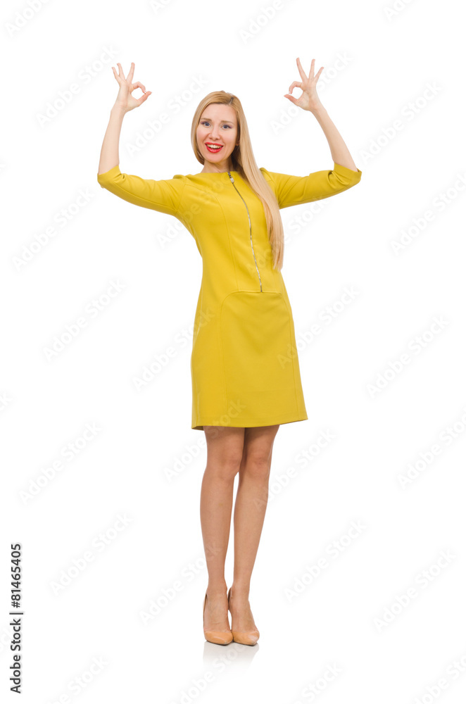 Pretty girl in yellow dress isolated on white Pretty girl in yellow dress isolated on white