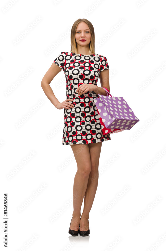 Young woman after shopping isolated on the white Young woman after shopping isolated on the white