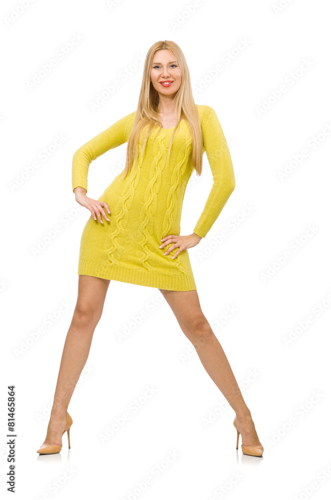 Pretty girl in yellow dress isolated on white Pretty girl in yellow dress isolated on white