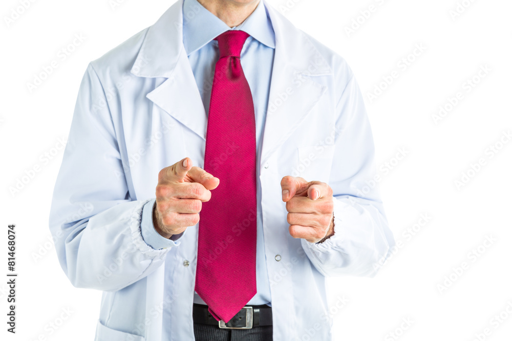 double pointing gesture with both forefingers by doctor in white double pointing gesture with both forefingers by doctor in white