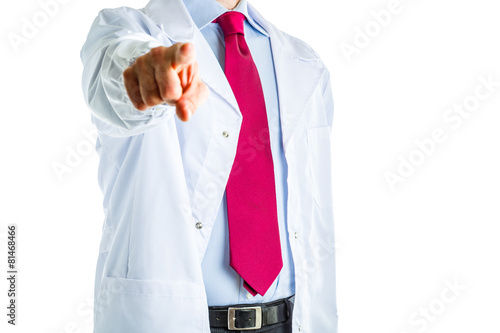 pointing gesture by doctor in white coat
