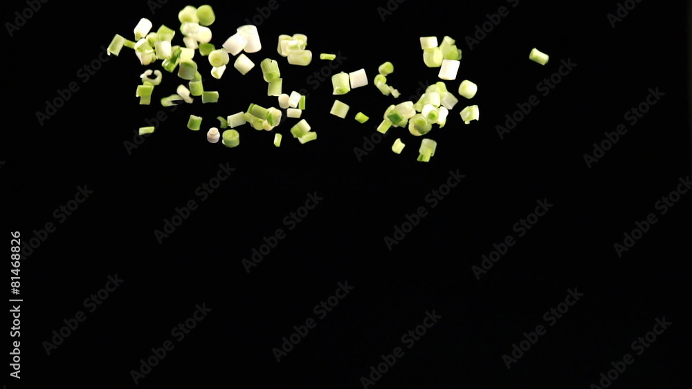 SLOW: Green onions fly up and fall SLOW: Green onions fly up and fall