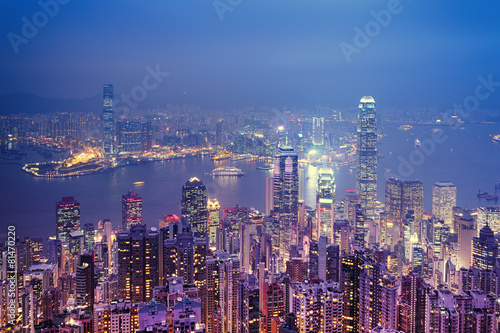 Hong Kong skyline view from the Victoria Peak.