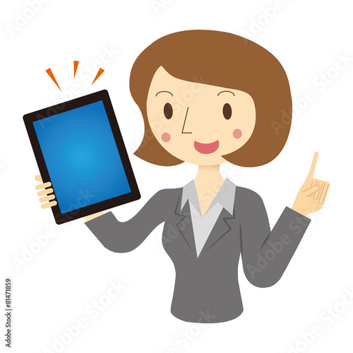 タブレット端末で説明する女性