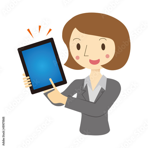 タブレット端末で説明する女性