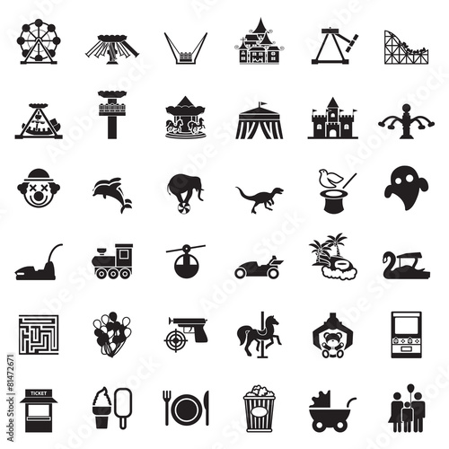 Theme Park and Zoo icon vector set