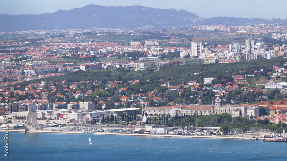 Panoramic view of Lisbon skyline, docks and the Tagus River