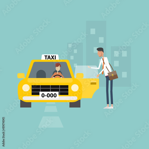 business man getting taxi go to work business in city