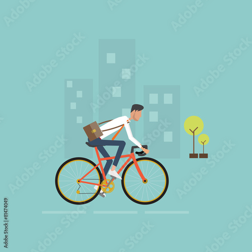 business man on bike go to work  in city.energy saving
