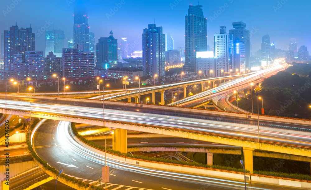 Fototapeta premium shanghai interchange overpass and elevated road in nightfall