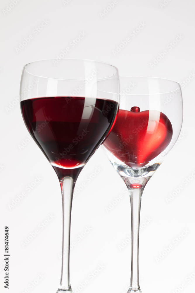 Wine glasses with red wine and heart Wine glasses with red wine and heart