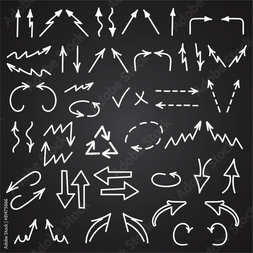 Hand drawn arrows icons set isolated on blackboard background