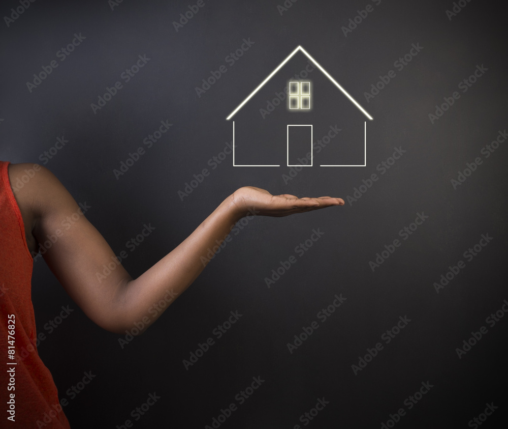 African American woman teacher with home house or real estate African American woman teacher with home house or real estate