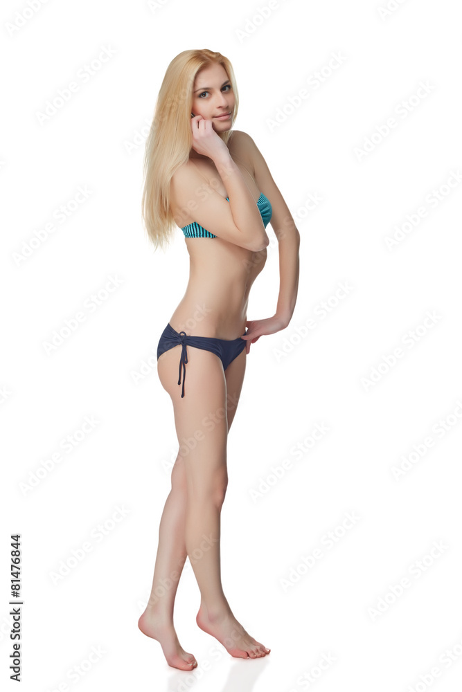 Young Girl In Swimming Suit Speaking at Phone