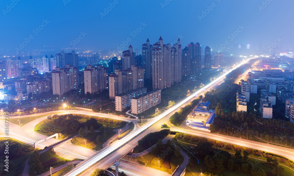 shanghai interchange overpass and elevated road in nightfall