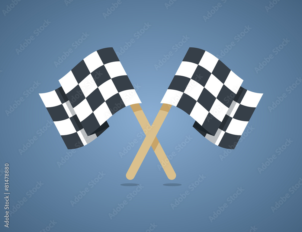 Two crossed checkered racing flags in flat style.