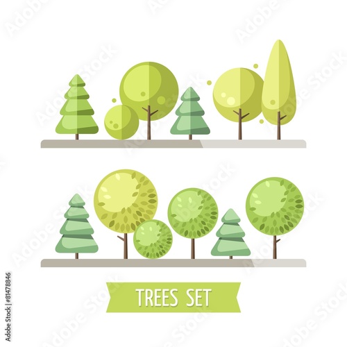 Set of flat trees and pines.