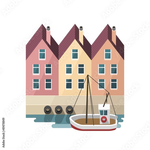 Houses on the waterfront. Travel - Scandinavia, Netherlands.