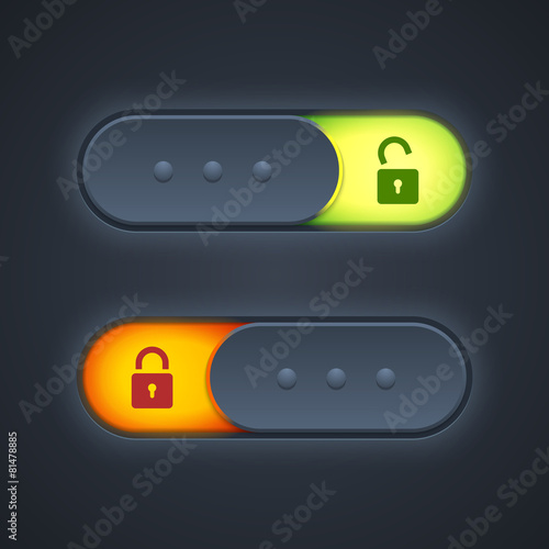 Lock or unlock switcher in 3d style with backlight.