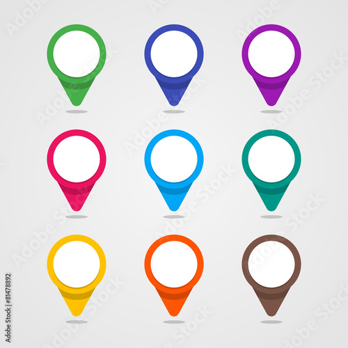 Set of colorful map pointer in flat style and material design co