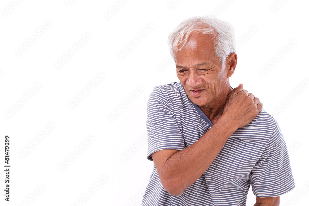 old man suffering from shoulder muscle inflammation or injury old man suffering from shoulder muscle inflammation or injury