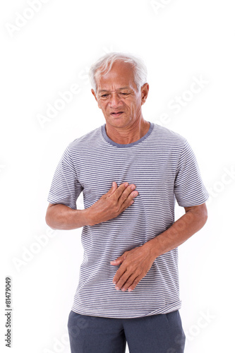 sick old man suffering from heartburn, acid reflux