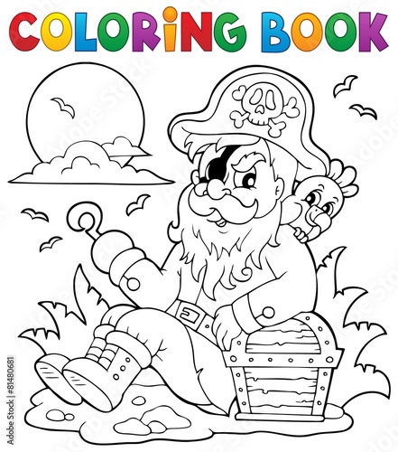Coloring book with sitting pirate