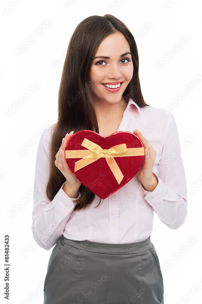 Fototapeta premium Woman holding heart-shaped box