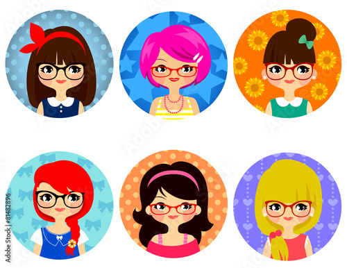 cartoon cute girls with glasses