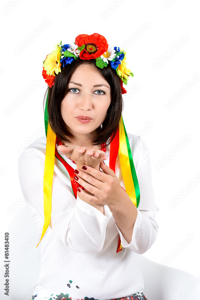 beautiful young brunette woman wearing national ukrainian clothe beautiful young brunette woman wearing national ukrainian clothe