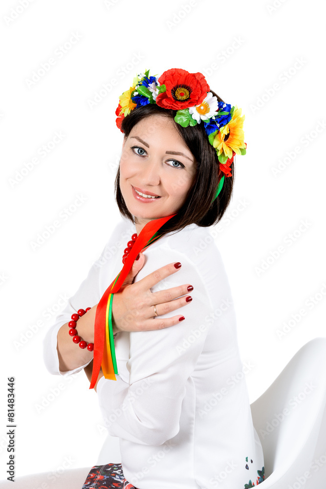 beautiful young brunette woman wearing national ukrainian clothe beautiful young brunette woman wearing national ukrainian clothe