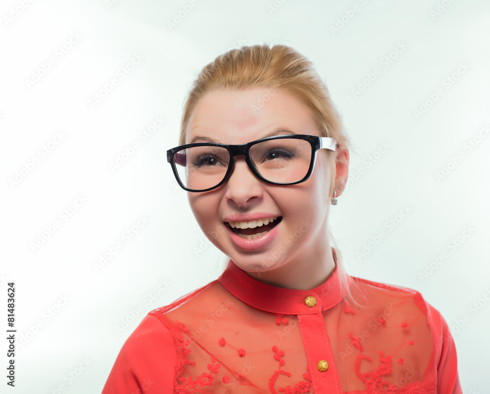 Business woman with glasses smiling