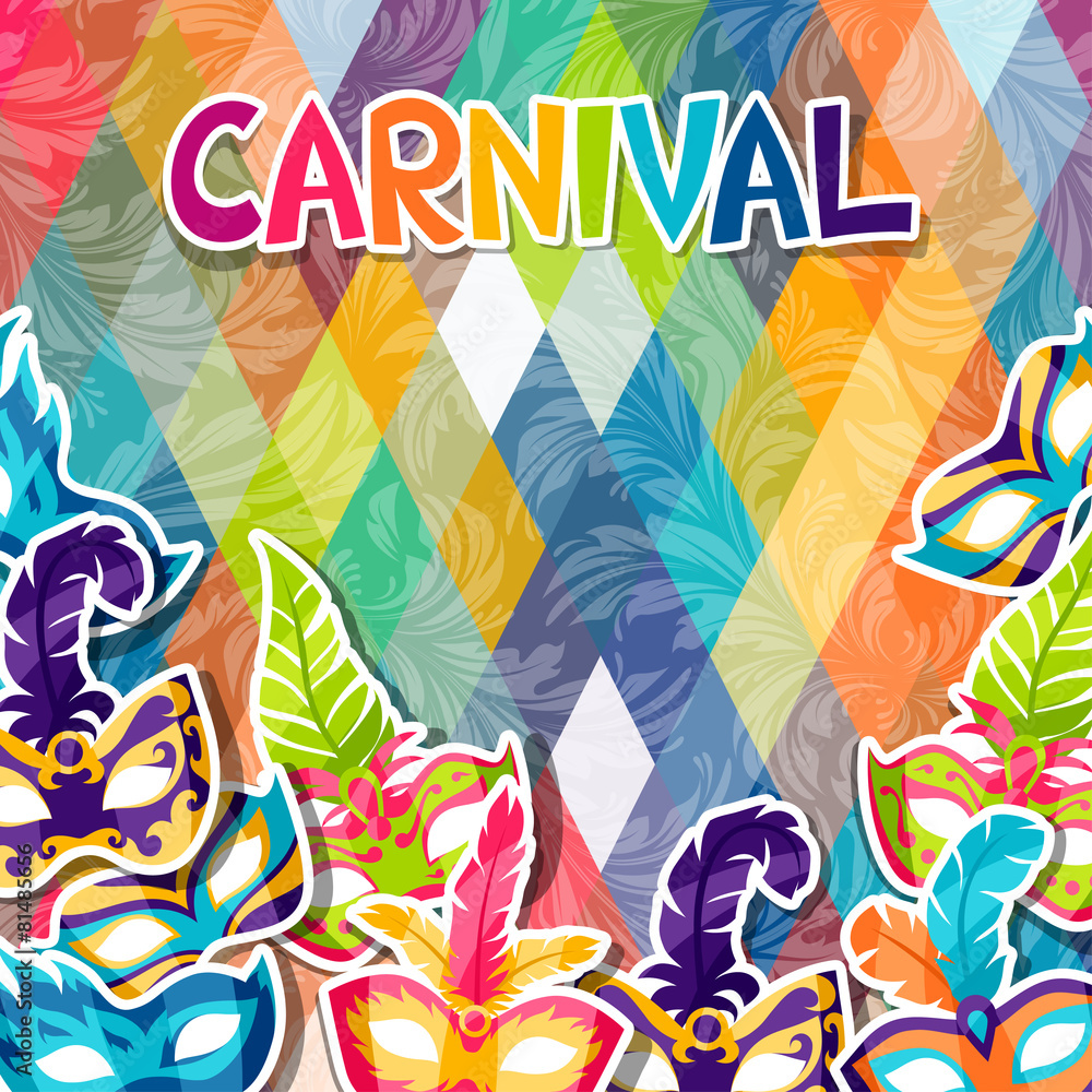 Celebration festive background with carnival masks stickers
