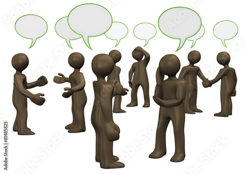 Forum, Gruppe Cartoon Männchen mit Sprechblasen, 3D rendering