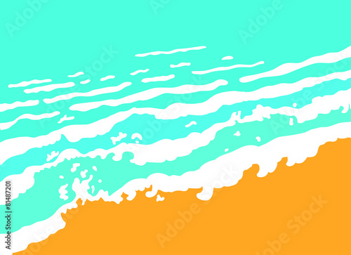 Blue sea wave and sand beach, vector