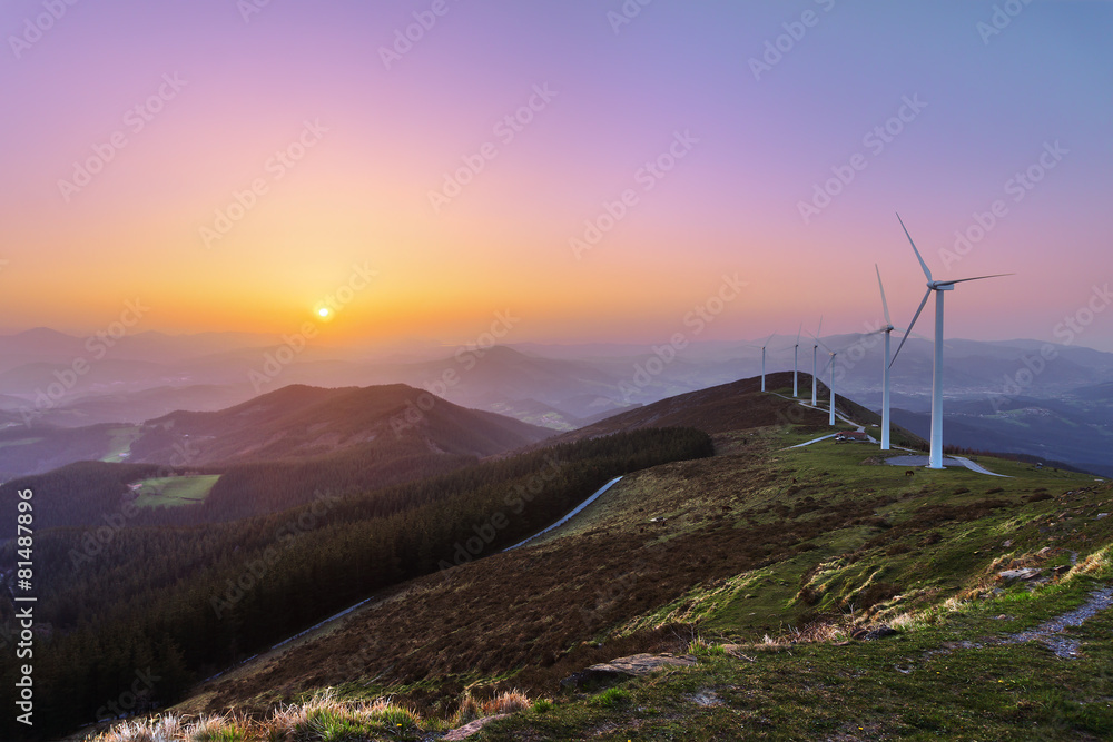 wind turbines in Oiz eolic park - obrazy, fototapety, plakaty 