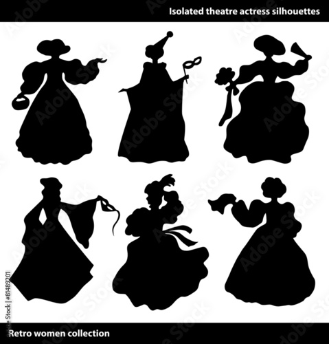Black isolated theatre actress silhouettes