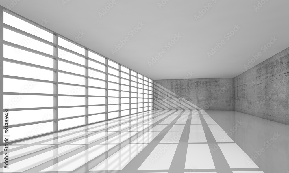 3d empty white open space interior with bright windows 3d empty white open space interior with bright windows