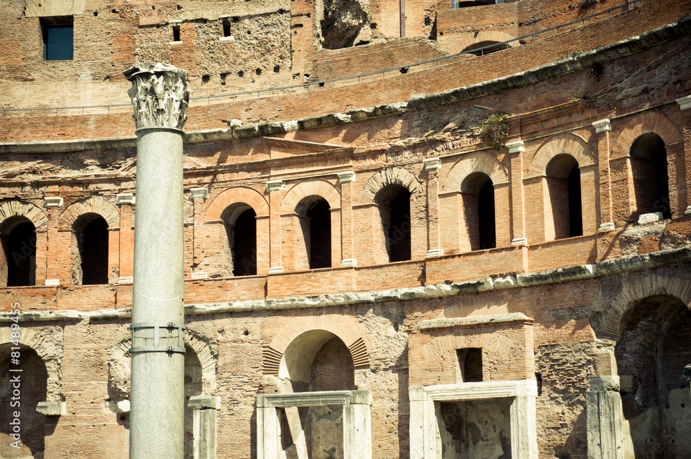 Trajan's forum in Rome, front view of building and column