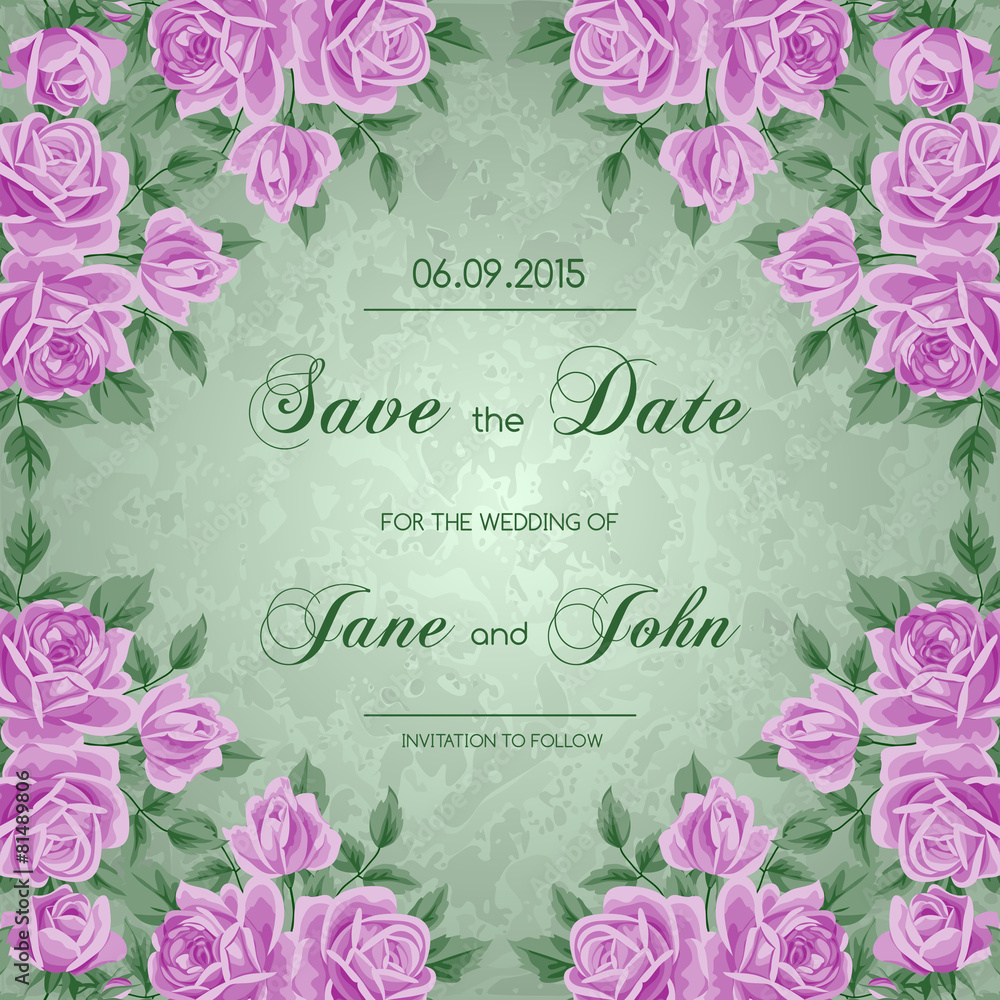 Vintage wedding invitation with roses