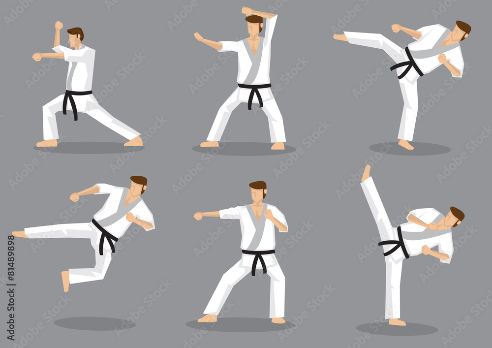 Karate Taekwondo Kicks and Punches Vector Icon Set Stock Vector Adobe
