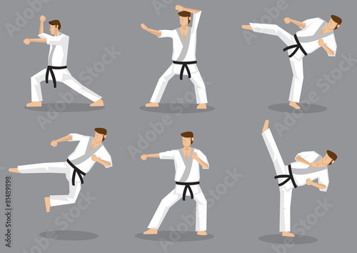 Karate Taekwondo Kicks and Punches Vector Icon Set