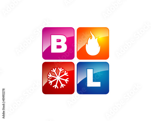 initial letter B L with fire and snow icon for HVAC logo