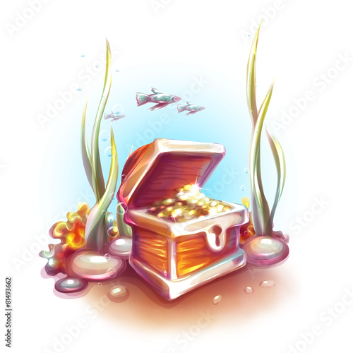 Vector illustration of treasure chest in ocean