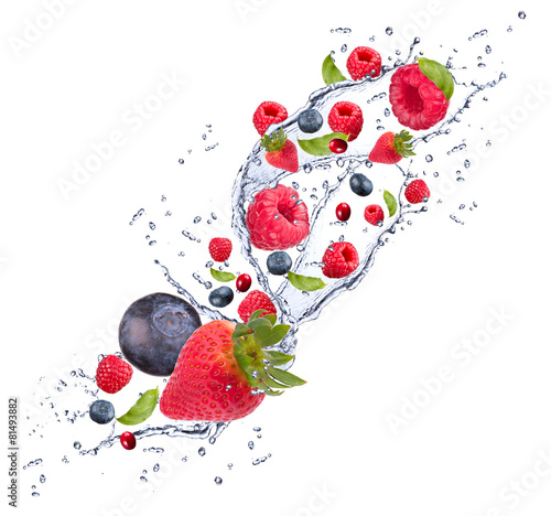 Splash with fruits isolated on white background