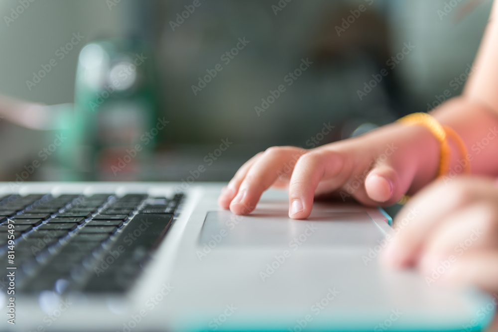 Little hand touch on keyboard notebook Little hand touch on keyboard notebook