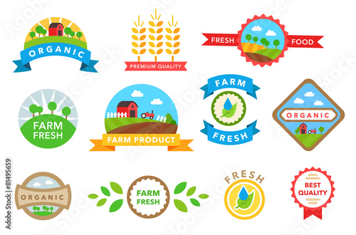 Organic healthy food stickers vector