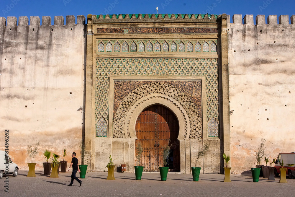 very old wooden gate to the medina, Meknes, Morocco
