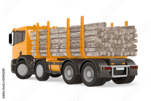 Heavy loaded logging timber truck back